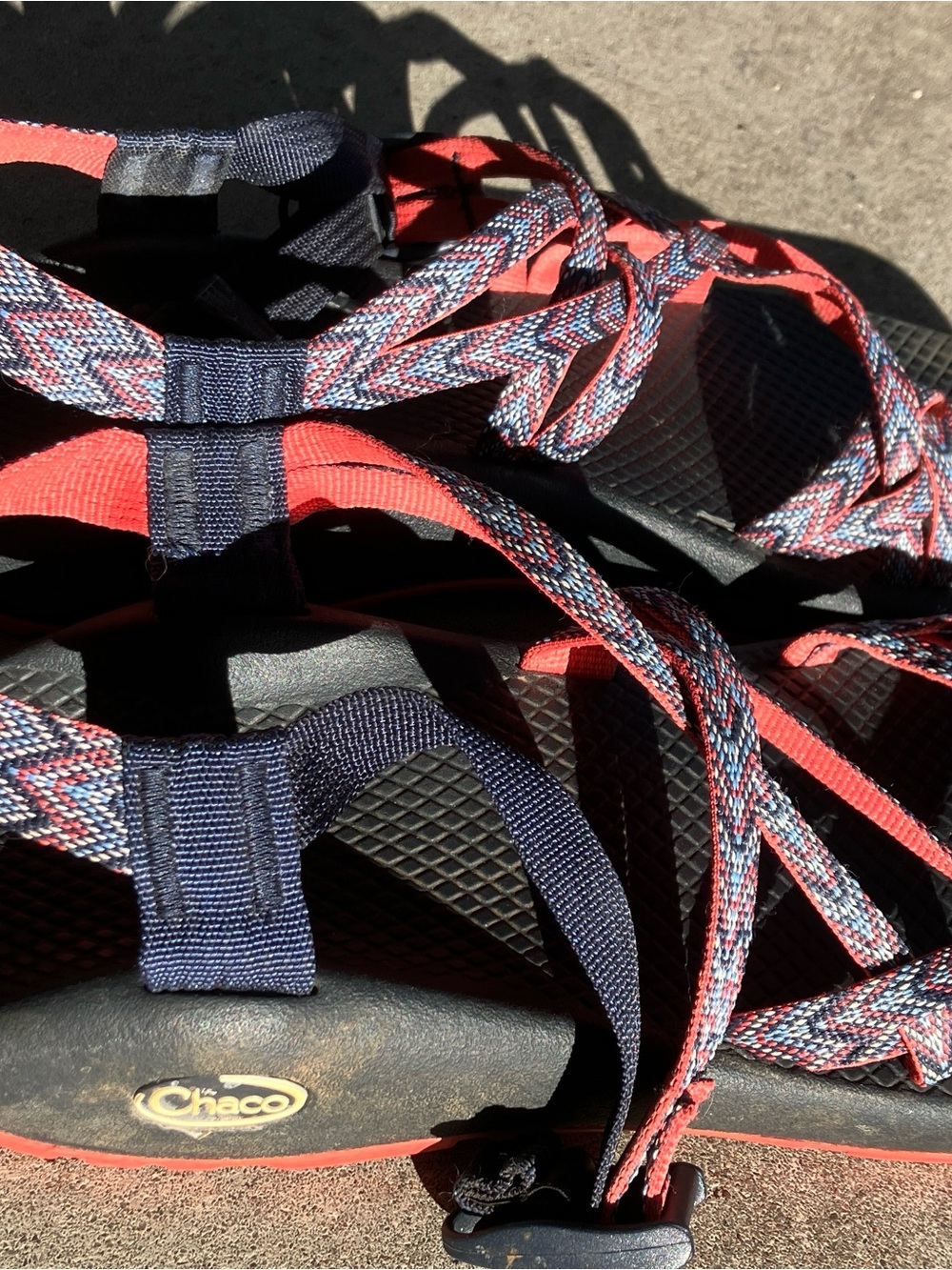 Chaco sandals in Red and Navy with Multicolor Braided Straps